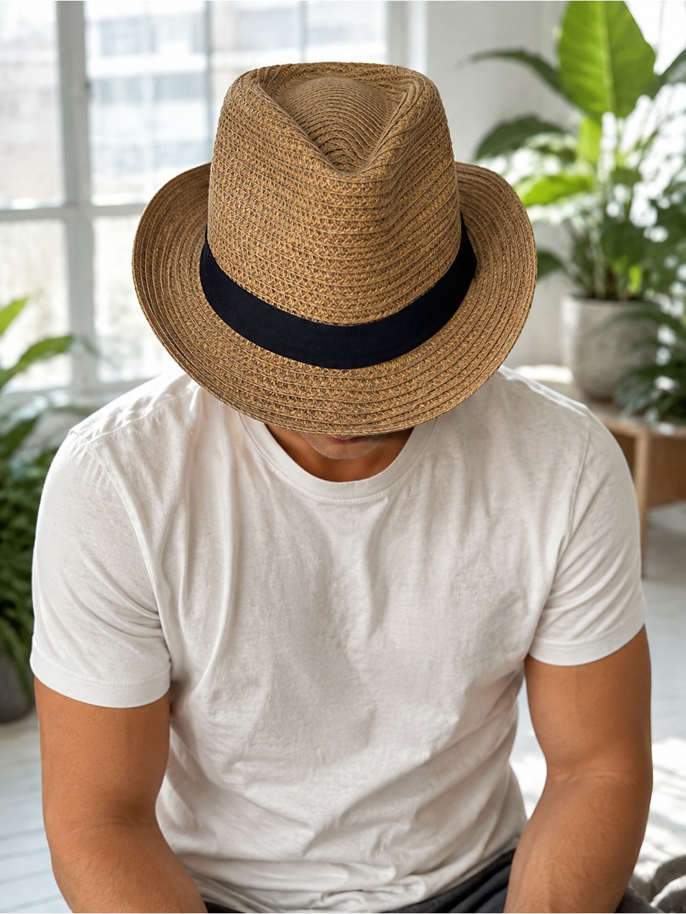 WALLAROO Justin Straw Cowboy Hat Tan Black Band L/XL